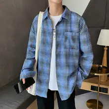 Большие размеры 5XL, клетчатые мужские рубашки с длинными рукавами, осенние мужские рубашки с отложным воротником и карманами, модная школьная повседневная мужская одежда