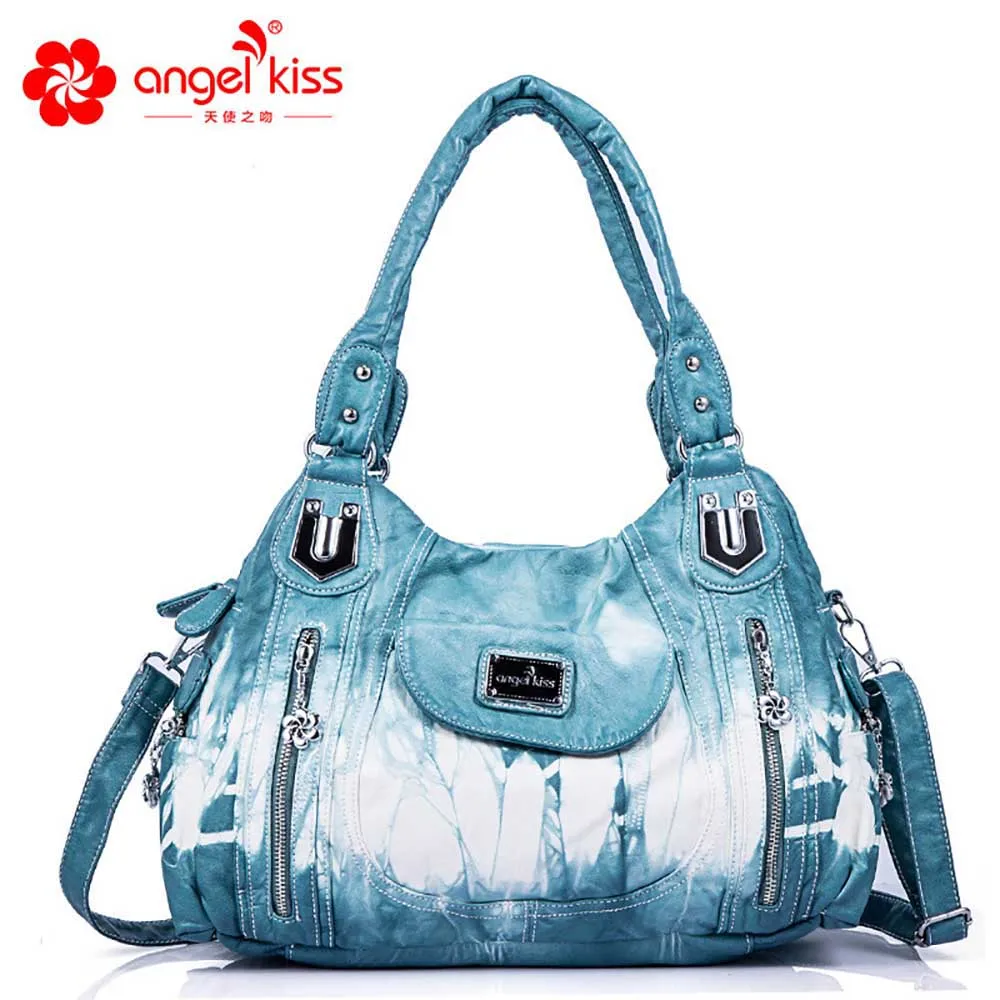 

Hot Selling Large Double Zipper Multi Pocket Shoulder Bags Washed PU Leather Purses Tote Bags Women Handbags for Ladies