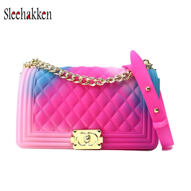 

Color matte matte rhombic jelly chain bag jelly bag ladies shoulder Messenger bag pvc Young fashion handbag Lady's sling bag
