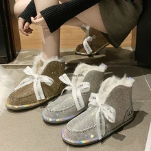 Новые ботильоны Стразы Блестящие модные женские ботинки для Для женщин, без шнуровки, обувь на шнуровке, лаконичные мужские туфли на каждый день, мужские туфли на плоской подошве женские Повседневное теплая обувь в стиле шик