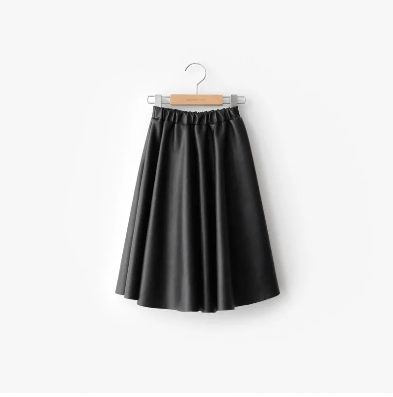 Корейская длинная юбка из искусственной кожи для девочек юбка с большим зонтиком, юбка г. Осенне-зимняя детская юбка с высокой талией - Цвет: 1