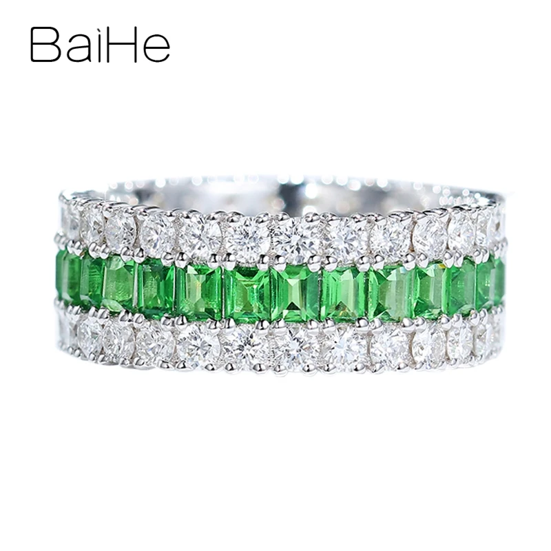 Baihe Solid 14K White Gold Natural Tsavorite Diamond Luxury Ring Donna Uomo Trendy Fine Jewelry Making Naturlig Tsavorite Ring