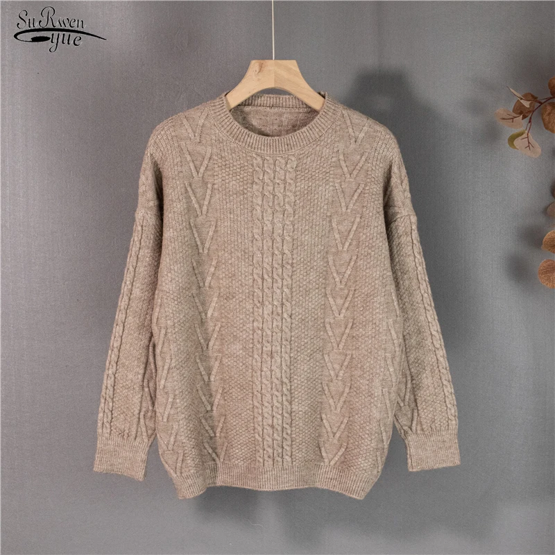 

2021 Autumn Winter New Women Knitted Elegant Retro Cashmere Sweater Casual Basic Pullover Jumper Long Sleeve Loose Tops 17628