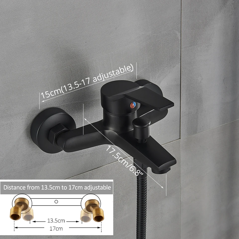 Matte Black Bathroom Shower Faucet Bath Faucet Mixer Tap ABS Hand Shower Set Wall Mount Black Shower Control Valve Taps 3