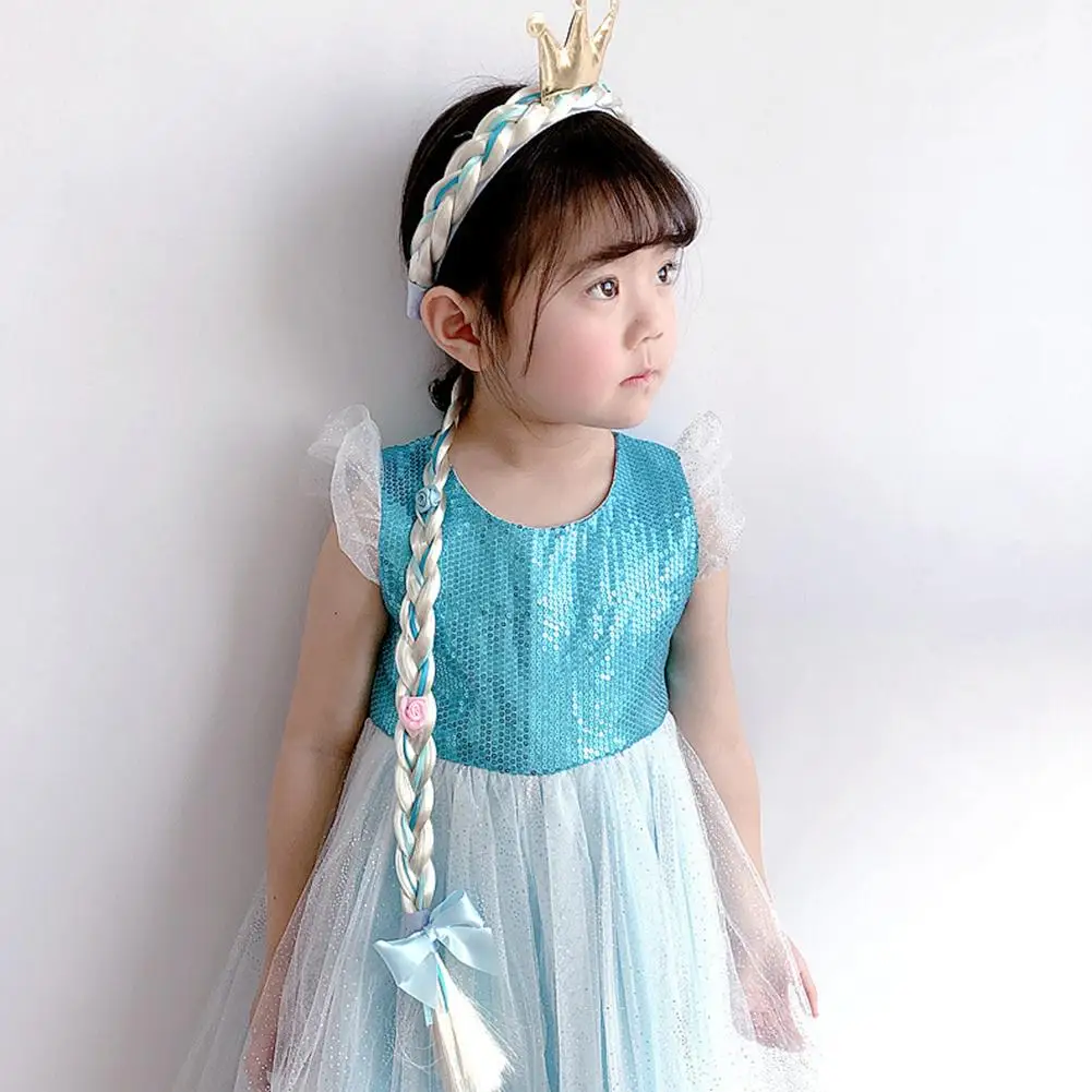 Kids Girls Multi-occasional Attractive Stylish Convenient Princess Crown/Snowflake Braided Wig Hair Hoop Headband Costume Prop | Мать и