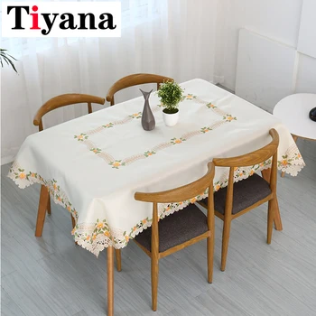 

Rustic Orange Embroidered Tablecloth TV Cabinet Cover Banquet Kitchen Wedding Party Decor Rectangular Desk Textile JK321X