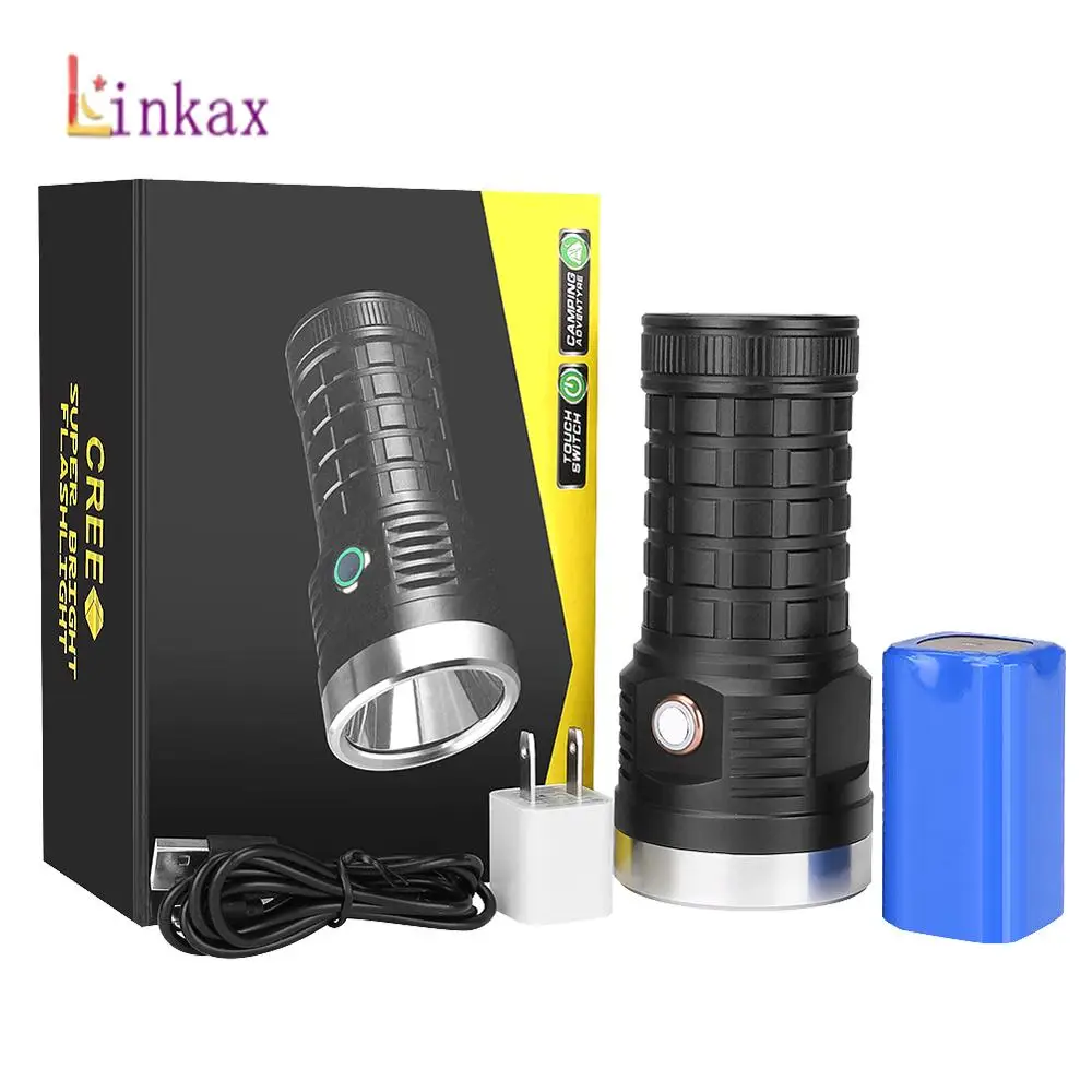 

2000ML LED Flashlight Super Bright USB Rechargeable Hand held Flashlights Work Light for Emergency Lighting By 4*18650 Battery
