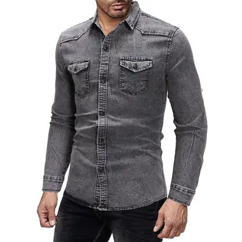 

Long-sleeved Denim Shirt Men Large size Jeans Shirt for Men's clothing Slim fit Blouse Men New