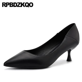 

size 4 34 fashion stiletto 2019 luxury women shoes beige thin pointed toe 3 inch black slip on medium heels pumps high scarpin