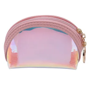 Pink Прозрачный Лазерная голографическая женские кошельки Модные прозрачные сумки из натуральной кожи для девочек голографическая кредитной держатель для карт лазера бумажник - Цвет: Pink