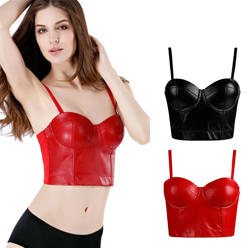 Wechery Women Leather Corset Top Crop Bustier Gothic Bra Push Up Bodice Sexy Lingerie Corselet Party Short Camis Plus Size 6XL - Image 3