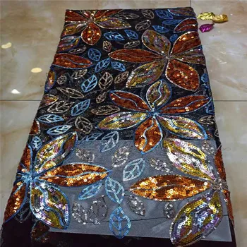 

New Latest African Tull Lace Fabrics High Quality Nigerian Net Lace Fabric Multicolor Sequins Sequence Lace for Women Dress