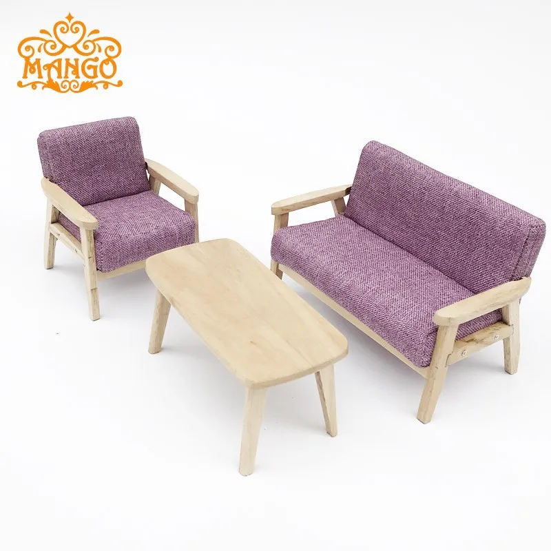 

1: 12 Dollhouse Mini Furniture Model Living Room Scene Japanese Style Simple European Sofa And Tea Table Set