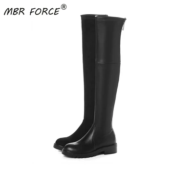 

MBR FORCE Fashion High quality cowhide zip round head rubber sole European and American style Long Comfort over the knee boots
