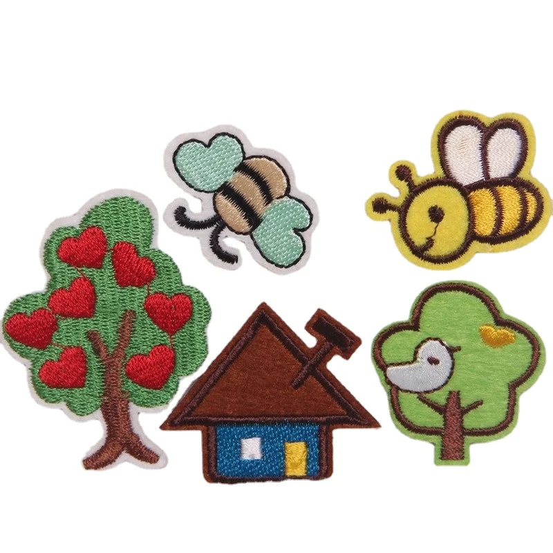 200pcs/lot Small Embroidery Patch House Chimney Bees Fruit Tree Birs Kids Clothing Decoration Accessory Diy Iron Applique | Дом и сад
