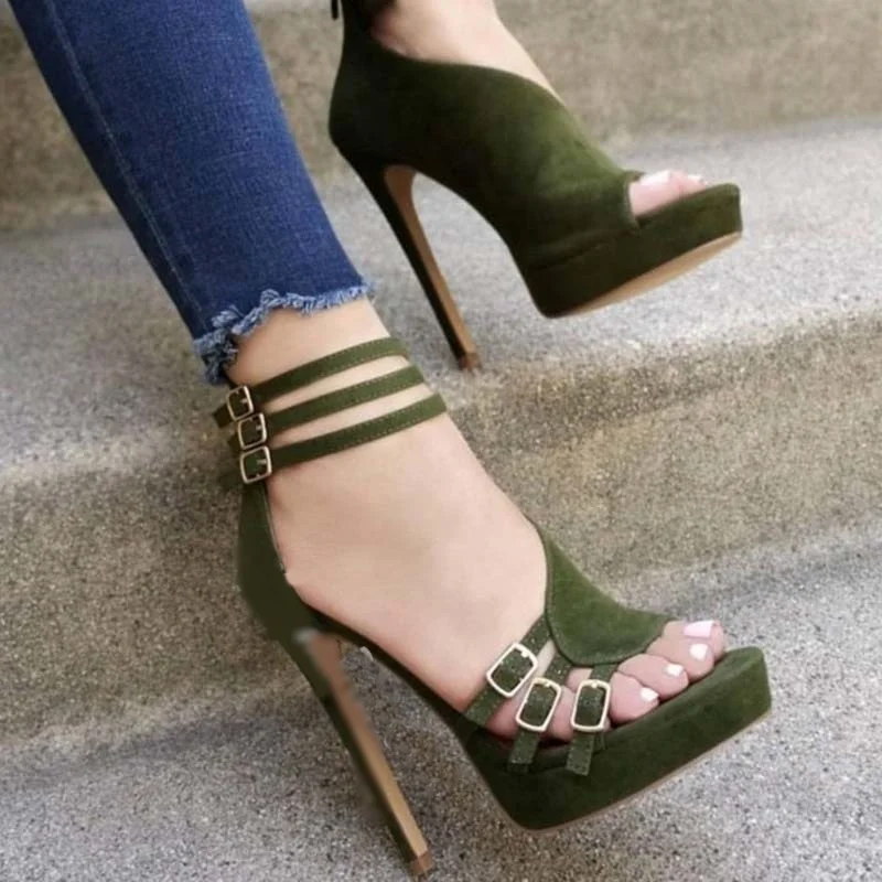 Sandalias de Plataforma verde militar para mujer, zapatos de tacón alto con  hebilla recortada, Punta abierta, cremallera, stilettos, talla 39|Sandalias  de mujer| - AliExpress