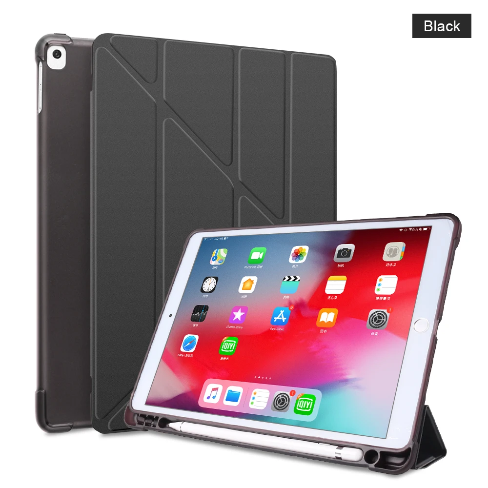 Чехол для iPad 10,2, чехол для планшета с карандашом, умный кожаный силиконовый чехол для iPad Pro 10,5 Air3 Cas Pour iPad 7 - Цвет: Multi-fold black