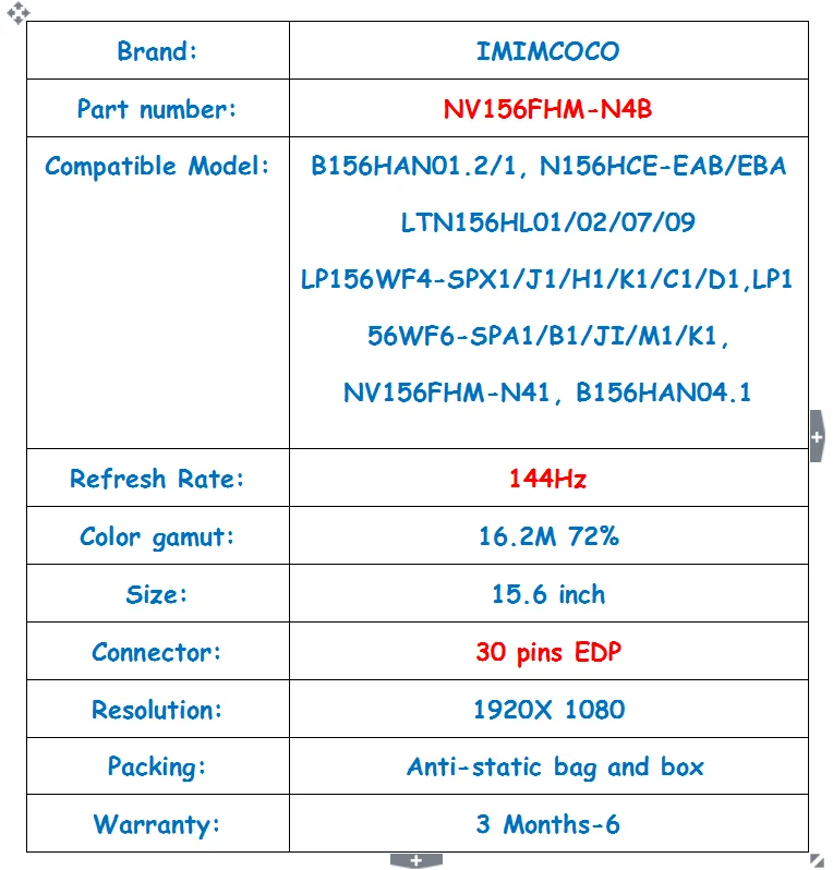 144 Гц 72% цвет 30PIN edp-разъем ноутбук ips экран NV156FHM-N4B подходит LP156WF6-SPA1 B156HAN01.2 LTN156HL02 для игр