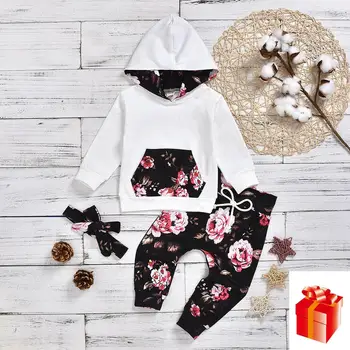 

3PCS Children's Clothing Suit 2020 Spring and Autumn Boys and Girls Long Sleeve Sweater Floral Sports Suit 0 1 2 3 4 Year Old