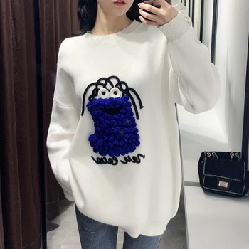 

Cute Cartoon Pull Femme 2020 O-neck Long Sleeve Loose Casual Knitted Sweater Women Autumn Winter Clothes