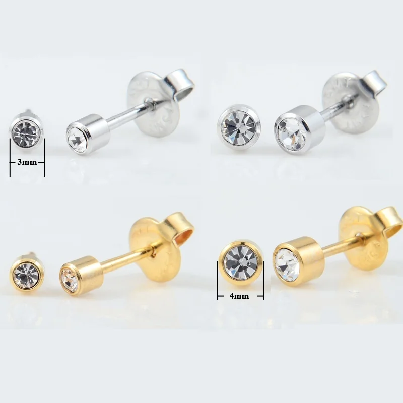 Pair Surgical Steel Birthstone Crystal Ear Stud No-Allergy