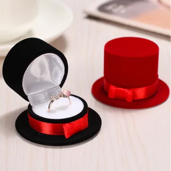 

1 Pcs Red/Black Ring Box Hat Jewelry Boxes and Packaging Velvet Display Case for Wedding Jewelry Packaging Rings Gifts Box