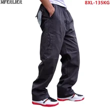 winter Men cotton cargo thick pants zipper large size 8XL 7XL 6XL out door safari style pants Stretch Elastic waist elasticity