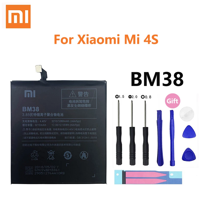 100% Оригинальная батарея Xiao mi BM38 3260mAh для Xiaomi 4S Mi4S M4S высококачественные сменные