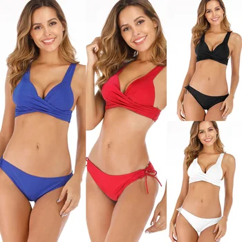 

New 2020 Women's halter cross strap bathing suit swimsuits Push-up Padded Women Bra off-shoulder Beach set fashion Swimwear