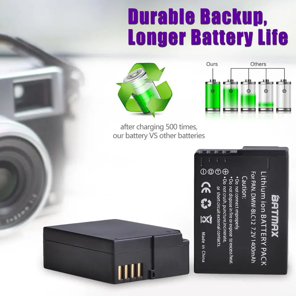 Batmax Caricabatterie USB Doppio Per Panasonic Lumix DMC-G5, G7, FZ200, FZ1000 (DMW-BLC12) - 4