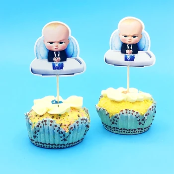 

720pcs Kawaii Little Boss Boy Boss Baby Cupcake Topper Fruit Cake toppers Card inserted toothpick Flag kids Birthday Party decor