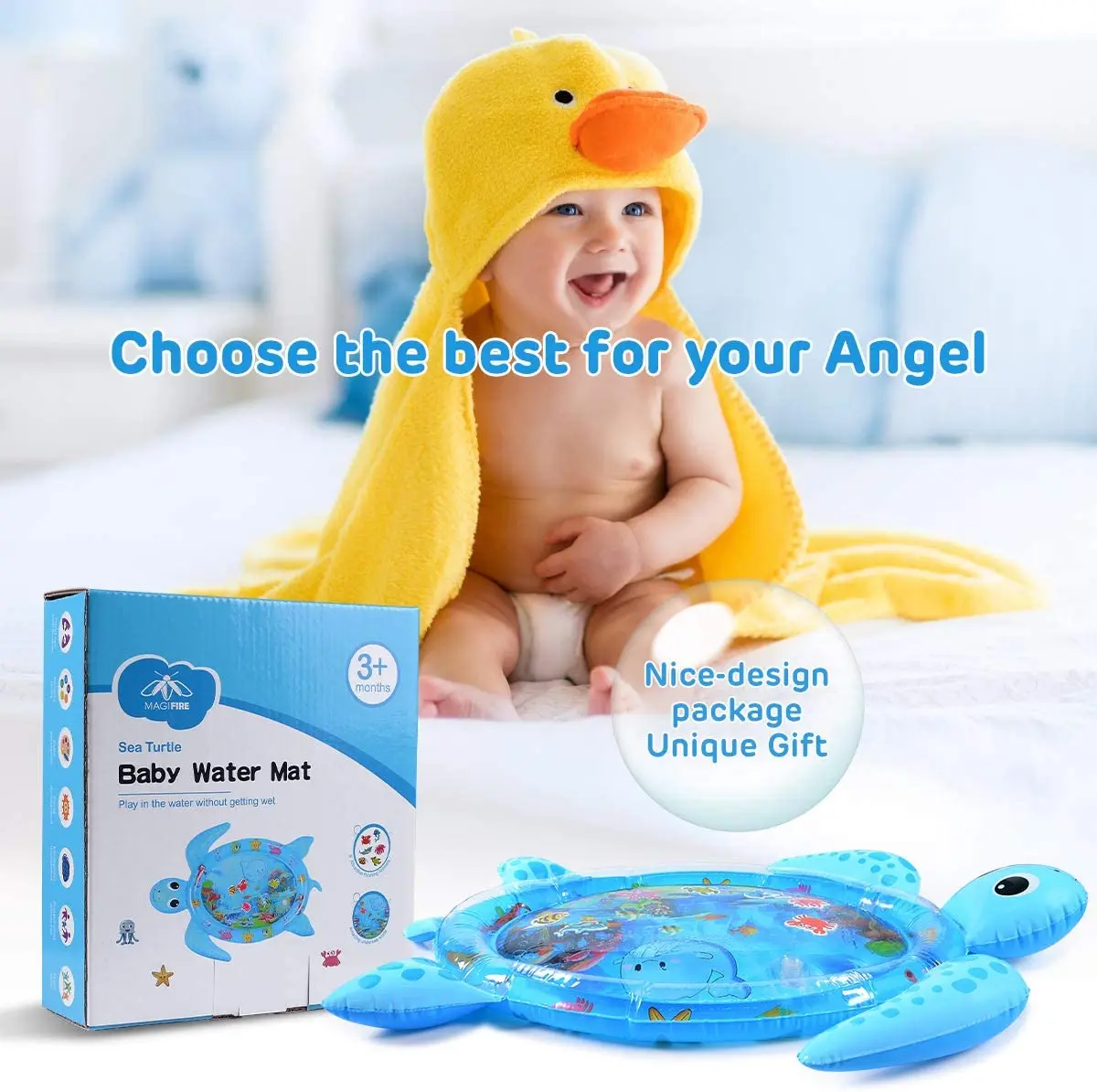 Tummy Time Water Mat, Baby Water Mat Infant Inflatable Play Mat for 3 6 9 12 Months Newborn Boys Girls-122cm*95cm