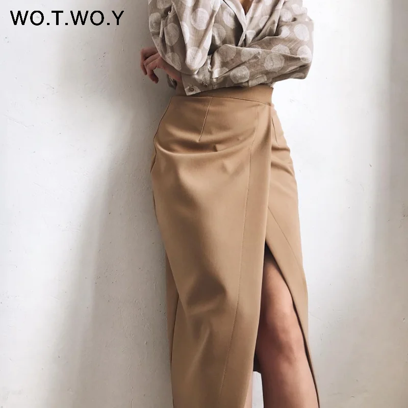 Женская офисная юбка до середины икры WOTWOY элегантная белая с высокой талией лето