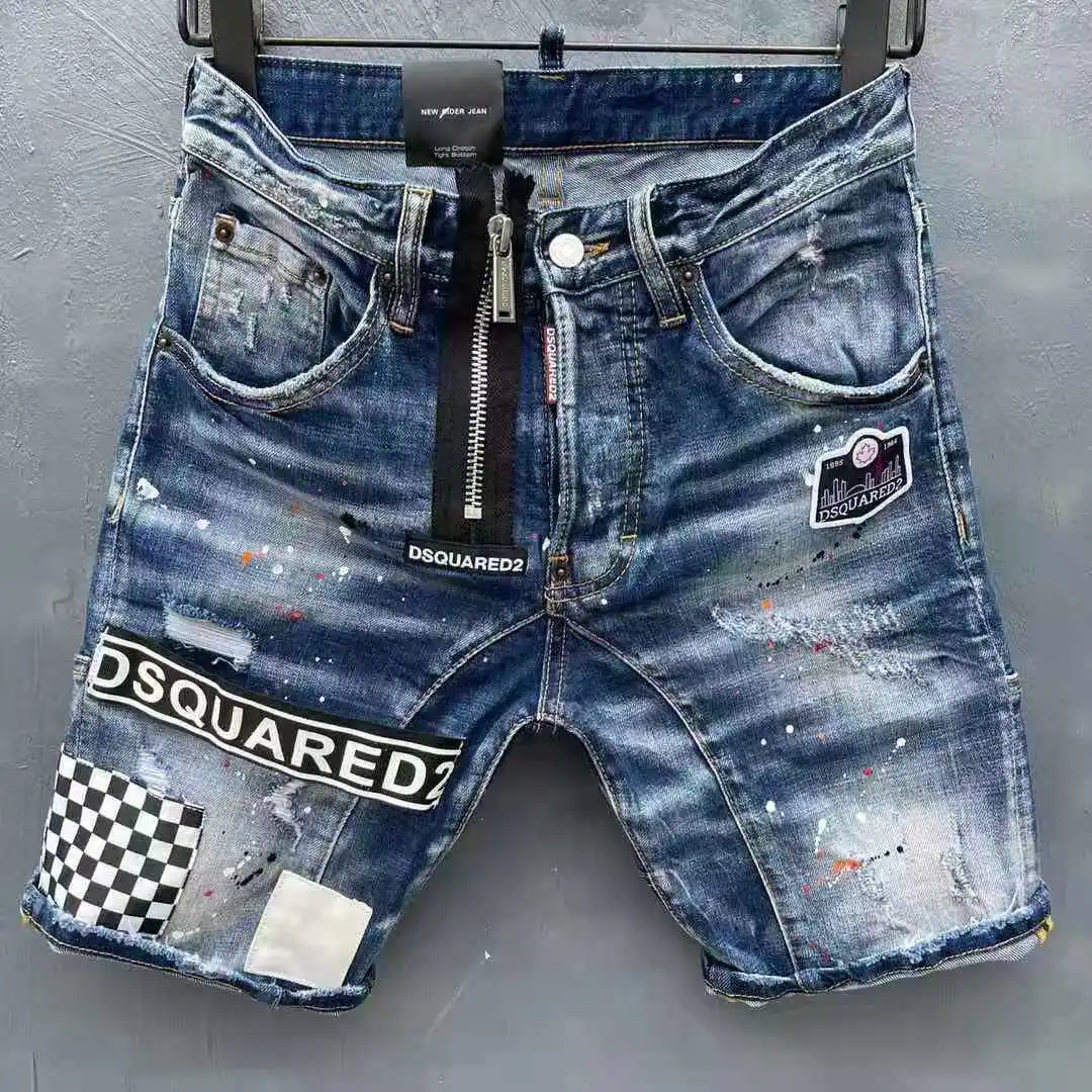 2021 New Style Dsquared2 Slim Hole Paint Denim Shorts 2025 | Мужская одежда