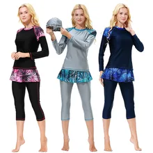 Мусульманский купальник хиджаб арабский Исламский купальник полное покрытие бикини Муслима цветочный женский скромный размера плюс Летний