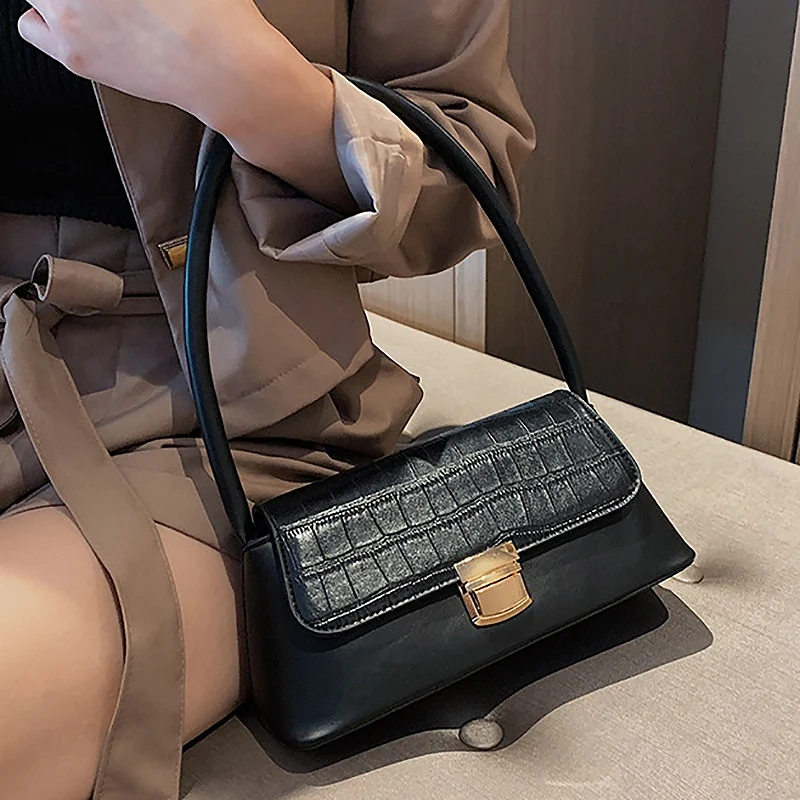 

Baguette Bag for Women Vintage Subaxillary Shoulder Bag Lady's Leather Handbag Female Small Flap Bags