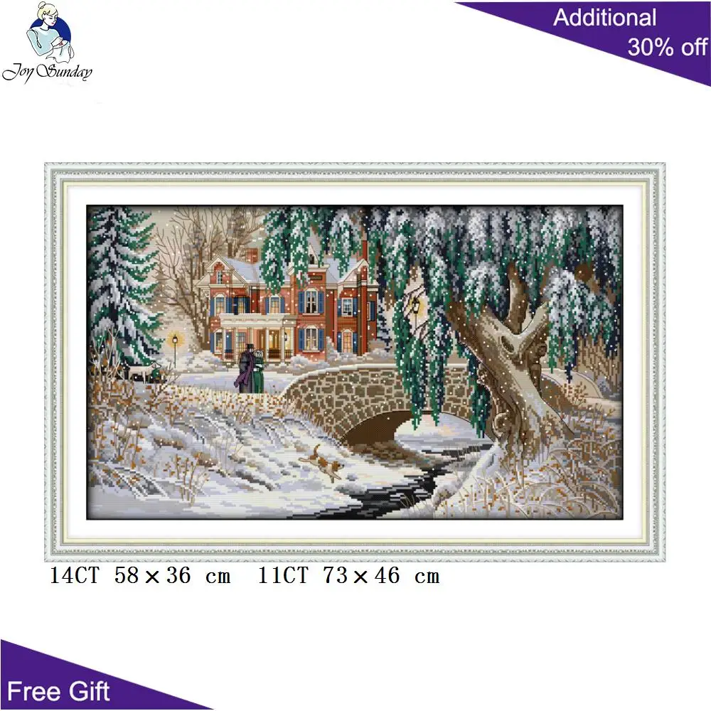 Joy Sunday Снежная сцена домашний декор F463(5) 14CT 11CT подсчитанный и отпечатанный