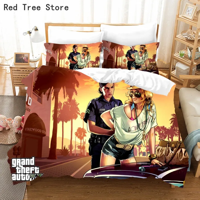 Jogo gta v jogo de cama dos desenhos animados capas edredon fronha