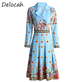 

Delocah Spring Summer Dress Fashion Designer Women Long Sleeve Simple Button Printed Elegan Slim Holiday Midi Dresses vestoidos
