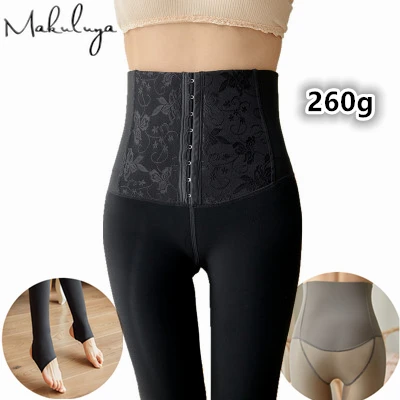 260gNo feet Black Makuluya бондаж талии новые мягкие супер теплые утолщенные бархатные леггинсы толще похожей кожи для женщин высокая талия сексуальные леггинсы L6 - Цвет: 260gNo feet Black