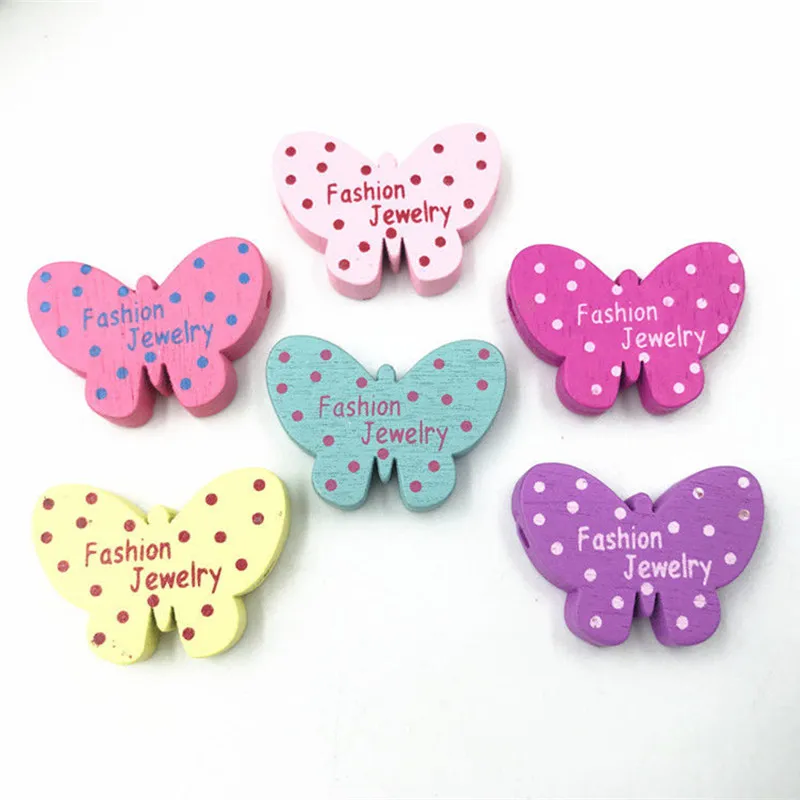 DIY 100pcs Mixed dot butterfly Wooden Beads Spacer Beading Fashion Jewelry Accessories | Дом и сад
