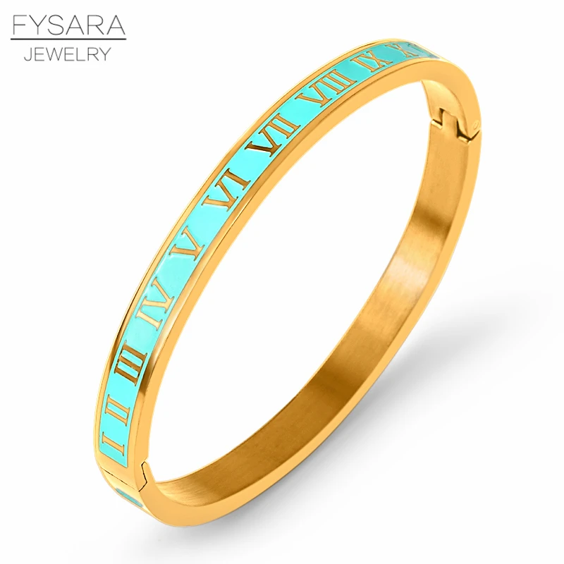 FYSARA Vintage Roman Letter Bangles & Bracelets For Women Black Gold Numeral Color Charm Cuff Bangles Stainless Steel Jewelry bangle bracelet