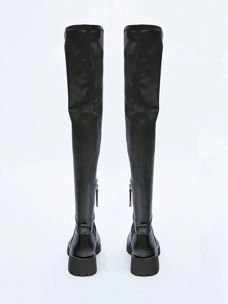 Winter Warm Over The Knee Boots Side Zipper Show Thin Leg Long Boots Thick Square Heels Women's Thigh High Botas Shoe