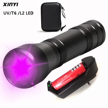 

2000LM LED Flashlight UV Torch Ultraviolet Lamp L2/T6 White Light 18650 Rechargeable 5 Modes Zoom 395nm Trch lantern,Use1*18650