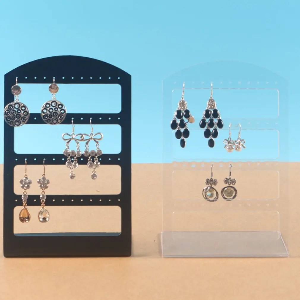 New 48 Holes Earrings Ear Studs Display Holder Packaging Stand Showcase Plastic Jewelry Organizer Rack Flat Earring Holder Black