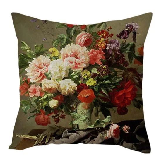 Fuwatacchi 2 шт. льняная наволочка для подушки с цветами розы наволочка для домашнего стула дивана декоративные подушки картина маслом подушки с цветами - Цвет: PC08847