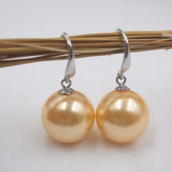 

Sterling S925 Silver Yellow Seashell (Pearl's Mother) Earrings Women Luck Ball Dangle Earrings 30mmH