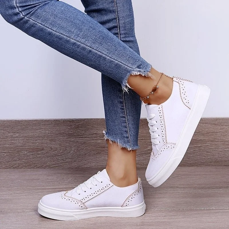 Spring/Autumn 2021 New Flats Shoes for Women Sneakers Fashion Low Cut Lace-up Casual Platform Shoes Woman Plus Size 43 Sneakers