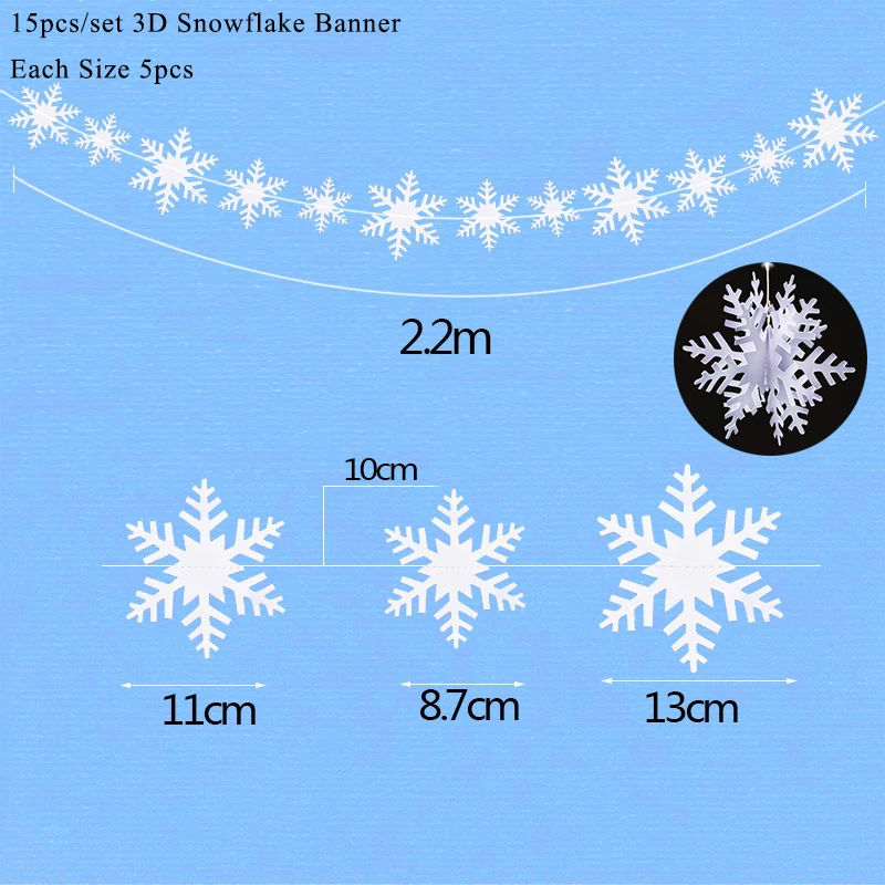 Снежинки Замороженные вечерние украшения DIY принадлежности для тематической вечеринки торт-Снежинка Топпер шар гирлянда наклейки на стену и так далее Декор - Цвет: 2.2m 3D Banner