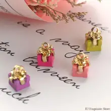

10 Pcs Gifts Box Charm Colorful Gift Box Pendants Metal Enamel DIY Jewelry Making